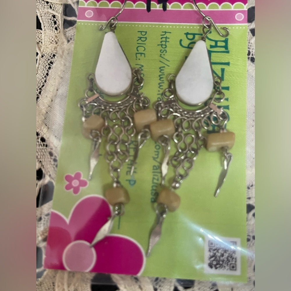 New alpaca silver natural stones earrings white handmade women’s fashion